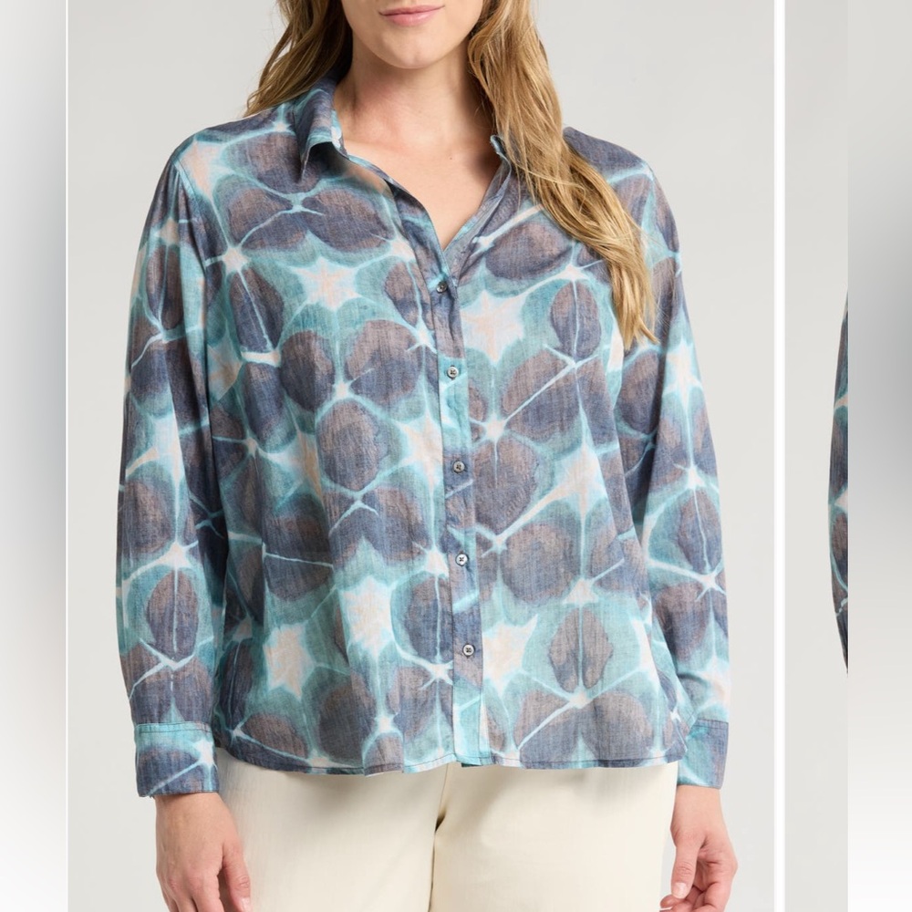 Nic & Zoe Blue and Gray Women's Button-Up Top-3x- NWT